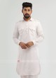 White Solid Pathani Suit In Soft Cotton